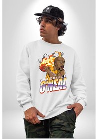 Resim Basketbol Shaquille Oneal Star Ateş Topu Unisex Beyaz Sweatshirt Beyaz 