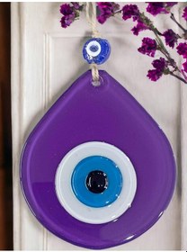 Resim Mini Mor Yeşil Damla Desen Nazar Boncuklu Duvar Dekoru Cam Duvar Süsü 