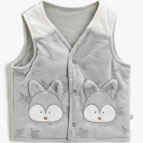 Resim Erkek Bebek Bibaby İşlemeli Yelek Pamuklu Peluş V Yaka 