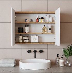 Resim ROOMART Ad7 Kulpsuz Çift Kapaklı Ahşap-mat Beyaz Mdf 80 Cm Aynalı Banyo Üst Dolabı Banos1754 