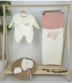 Resim Gros Shop Müslin Yeni Doğan 4katlı Organik %100pamuk Kişiye Özgü Nakışlı Hastane Çıkış Seti Papatya Model-7 Ekru-2 