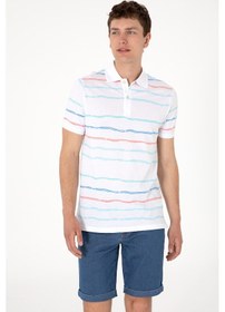 Resim U.S. Polo Assn. Erkek Regular Fit Polo Yaka Beyaz Çizgili Tişört 50299642-VR013 