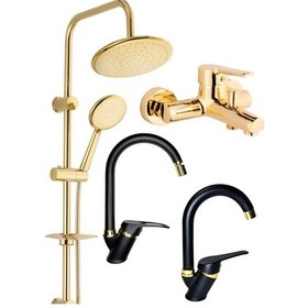Resim Armilla Yuvarlak Gold Robot Duş Seti, Gold Banyo, Siyah Gold Lavabo Ve Mutfak Bataryası Musluğu Diğer 