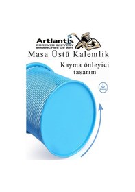 Resim Gümüş Gri Silindir Masa Üstü Kalemlik 1 Adet Metal Fileli Renkli Perforeli Yuvarlak Kalemlik Ofis Büro Okul 
