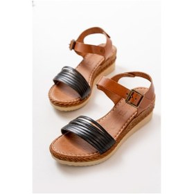 Resim 731-07 Siyah Ortopedik Hakiki Deri Dolgu Kadın Sandalet Siyah 