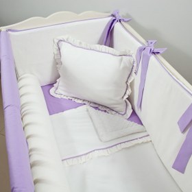 Resim Ekru - Lila Full Bebek Uyku Seti - Sosis Bumper / 75x115 