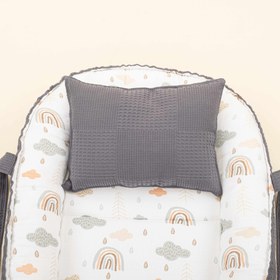 Resim Babynest ve Yastık - Çift Taraflı - Antrasit Waffle - Yeşil Gökkuşağı 