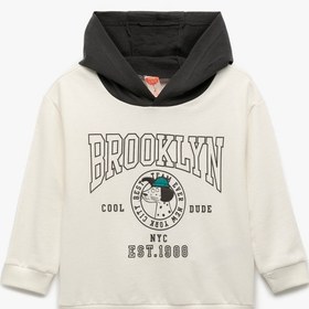 Resim Erkek Bebek Pamuklu Şardonlu Uzun Kollu Baskılı Kapşonlu Sweatshirt 