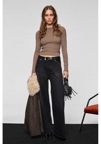 Resim Grimelange Pıedra Kadın %100 Pamuk Geniş Paça Paçası Dikişsiz Bitişli Denim Siyah Jeans Siyah 