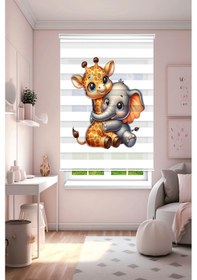 Resim Perdecizade Enxboy Sevimli Zürafa Dijital Baskılı Zebra Perde-cocuk Odası-stor Perde Pz-5013 Renkli 