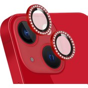 Resim mooodcase Iphone 13 Mini Uyumlu Swarovski Taşlı Kamera Lensi Koruma Camı Kırmızı 
