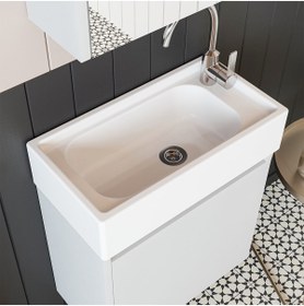 Resim ROOMART Tek Kapaklı Lavabolu Mat Beyaz 50 Cm Banyo Dolabı Aynalı Üst Dolabı Boy Dolabı Tuvalet Kâğıtlığı 