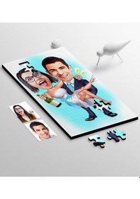 Resim Kişiye Özel Evleniyoruz Karikatür 104 Parça Ahşap Puzzle - 4 