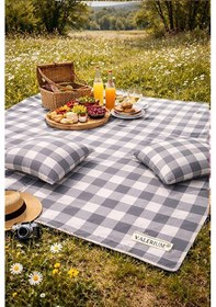 Resim Valerium Sıvıya Ve Lekeye Dayanıklı Silikon Dolgulu Piknik Seti 170x170cm + 2 Minder Gri 