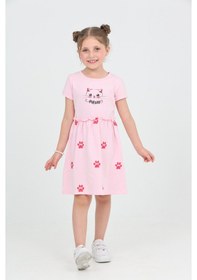 Resim Toontoy Kids Toontoy Kız Çocuk Kedi Baskılı Elbise Açık Pembe 
