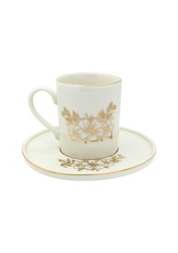 Resim Altın Yaldızlı Çiçek Buketi Desenli 6 Kişilik Porselen Fincan Takımı Altın 