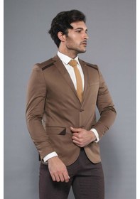 Resim Çift Düğmeli Mono Yaka Omuz Detay Taba Ceket - Wessi Taba 