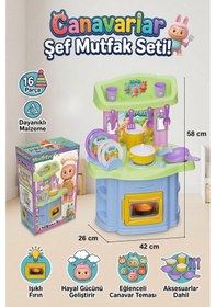 Resim Canavarlar Şef Oyuncak Mutfak Seti 16 Parça Işıklı Fırınlı Büyük Boy Eğitici Evcilik Oyunu 58 Cm 