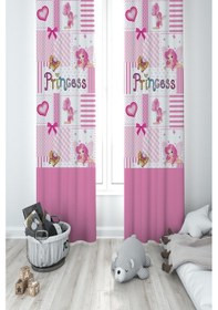 Resim Mekta Home Bebek Ve Çocuk Odası Princess Desenli Pembe 2 Kanat Fon Perde 