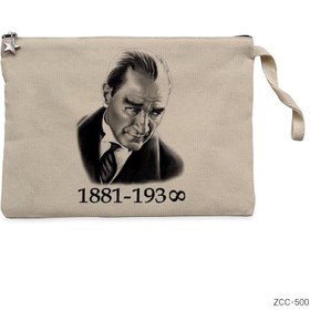 Resim Atatürk Krem Clutch Astarlı Cüzdan / El Çantası - Krem 