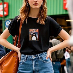 Resim 1 adet Penguen Çığlığı İşlemeli Yama, Vintage Çizgi Film, Antropomorfik Penguen Ailesi, Kumaş, Ceket, Kot Pantolon, Tişört DIY Dekorasyonu 