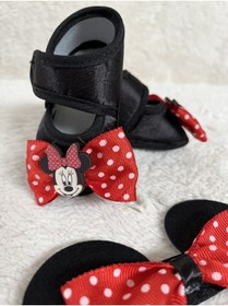 Resim MASALBABY Kız Bebek Bone & Bebek Bandana & Minnie Mouse Bandana Takımlı Patik /Mickey Mouse Bebek Hediyelik 