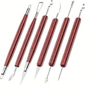 Resim Öğretmen Sürümü 6 Adet Seramik ve Kil Oyma Araçları, Çift Taraflı, Pürüzsüz Ahşap Sap, Seramik Oyma Seti, Kuru Kil, Polimer Kil, Oyma, Model, Kabak Oyma 