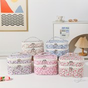 Resim Moda Çift Katmanlı Büyük Kapasiteli Taşınabilir Kozmetik Organizatör Seyahat Yıkama Çantası Vintage Taze Tuvalet Çantası 