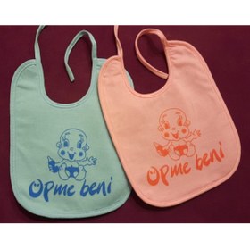 Resim AlazBaby Şintürk Unisex Öpme Beni Yazılı Mama Önlüğü, Mavi/pembe 