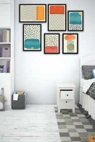 Resim 6 Parça Çizim Bohem Tarzda (Siyah Çerçeve Görünümlü) Uv Baskı Tablo Seti 