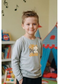 Resim Fyk Kids Sıfır Yaka Rio De Jenerio Baskılı Erkek Çocuk Sweatshirt Gri 