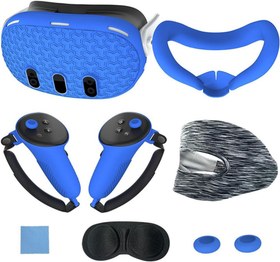 Resim HikTop Oculus/Meta Quest 3 ile Uyumlu Silikon Kapak Seti Yılbaşı Hediyesi, VR Aksesuarları Koruyucu Kapak, Kumanda Sapları, Ön Kabuk Kulaklık ve Yüz, Lens içerir (Blue) 