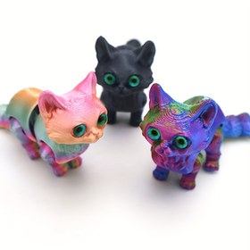 Resim 3D Baskılı Hareketli Eklemlerle Çok Renkli Şahin Etkili Bej Kedi Heykeli - Plastik Bağlantılı Uzuvlar, / Yok, İç/Dış Mekan Kullanımı İçin Sevimli Toplanabilir Hediyelik (Cadılar Bayramı/Noël) 