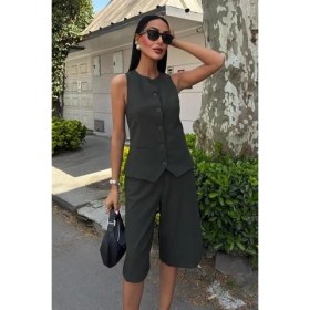 Resim La Mode Istanbul Midi Şortlu ve Yelekli Viscon Takım 10167 