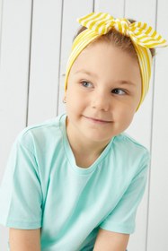 Resim Babygiz Kız Bebek Sarı Beyaz Çizgili Bandana 