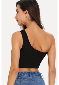 Resim Moon Wear Kadın Siyah Tek Omuz Crop Büstiyer Siyah 