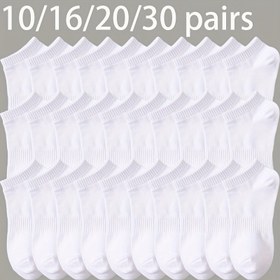 Resim 10/16/20/30 Çift Unisex Beyaz Ayak Bileği Çorapları - Yumuşak, Nefes Alabilir, Her Mevsim İçin Düşük Kesim Tasarım Erkek ve Kadınlar için, Sevimli Çoraplar, Günlük Kullanım Çorapları, Ayak Bileği Uzunluğu Çoraplar, Rahat Giyim 