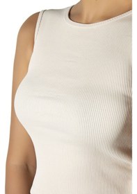 Resim Krem Fitted/vücuda Oturan Crop Halter Yaka Fitilli Esnek Örme Bluz Atlet Krem 