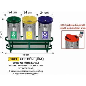 Resim Arı Metal Gerdönüşüm Seti 3 Lü Paslanmaz Kovalı 