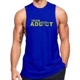 Resim Black İstanbul Mavi Erkek Regular Fit -Iron Addict- Baskılı Bisiklet Yaka Kolsuz T-Shirt 