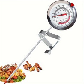 Resim Paslanmaz Çelik Şeker Termometresi Klipsli - Kızartma & Mum Yapımı için Analog Prob, 0-300°C Aralığı, Pilsiz Çalışma 