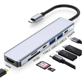 Resim Daytona Ch-13/c Macbook Uyumlu 6ın1 Type-C To 2* USB 3.0 Sd Tf 4K Hd 1080P HDMI Pd Kart Okuyucu Çevirici Adaptör 