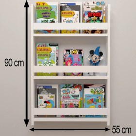 Resim Ersa Wood Montessori Çocuk Odası Eğitici Beyaz Kitaplık Duvar Rafı 