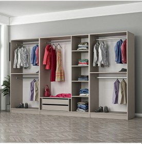 Resim Kale 7 Bölmeli 2 Çekmeceli Giyinme Dolabı Kumtaşı 210cm Kumtaşı 