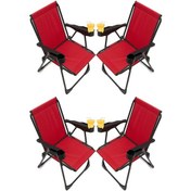 Resim Silva 4 Adet Kamp Sandalyesi Bardaklıklı - Kırmızı 