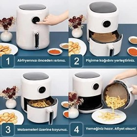 Resim Airfryer Pişirme Kağıdı 50 Adet Yuvarlak Fırın Tepsisi Yanmaz Yapışmaz Gıda Parşömeni Sıcak Hava Fritözü Aksesuarı 