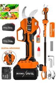 Resim STEİNER T-50 Mm Dijital Kömürsüz Akülü Bağ Dal Ağaç Kesme Biçme Budama Şarjlı Makası Makinesi + Teleskop 