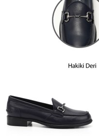 Resim Gönderi(r) Kadın Lacivert Antik Tokalı Hakiki Deri Loafer Ayakkabı 