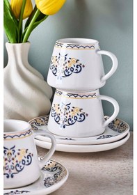 Resim Mavi Ege 6 Kişilik Porselen Kahve Fincanı Takımı Desenlı Desenli 