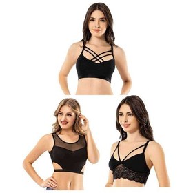 Resim Kota 3 Adet Dantelli Çapraz İpli Tül Model Büstiyer 